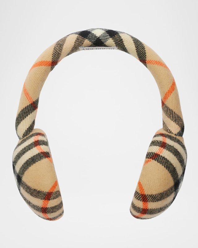 Check Wool-Blend Earmuffs